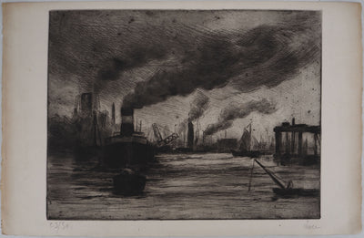 Maximilien LUCE : Vue du port de Rotterdam - Gravure