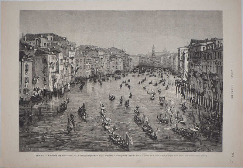 E. MÉAULLE : Entrevue des souverains sur le Grand Canal - Gravure