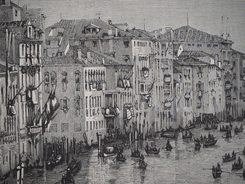 E. MÉAULLE : Entrevue des souverains sur le Grand Canal - Gravure (détail)