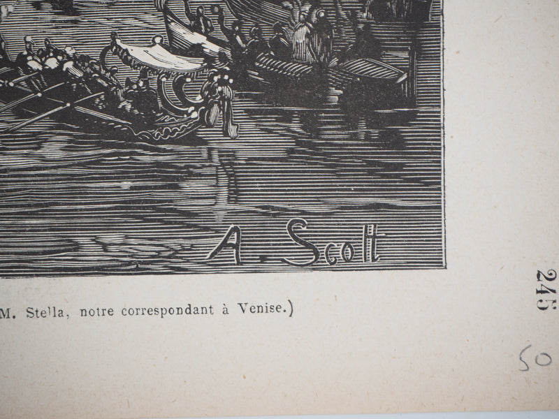 E. MÉAULLE : Entrevue des souverains sur le Grand Canal - Gravure (détail)