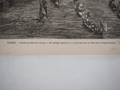 E. MÉAULLE : Entrevue des souverains sur le Grand Canal - Gravure (détail)