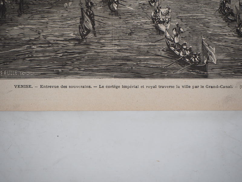 E. MÉAULLE : Entrevue des souverains sur le Grand Canal - Gravure (détail)