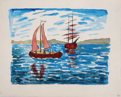 Elisée MACLET : Les bateaux à voiles - Aquarelle