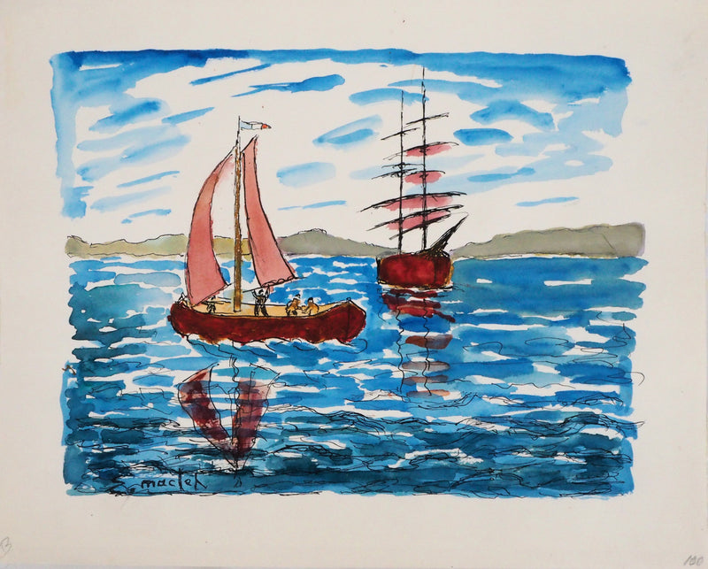 Elisée MACLET : Les bateaux à voiles - Aquarelle
