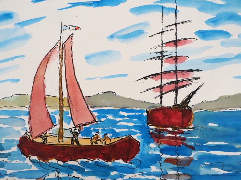 Elisée MACLET : Les bateaux à voiles - Aquarelle (détail)