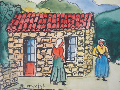 Elisée MACLET : Bretonnes à l'entrée du Village - Aquarelle (détail)
