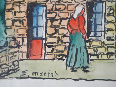 Elisée MACLET : Bretonnes à l'entrée du Village - Aquarelle (détail)