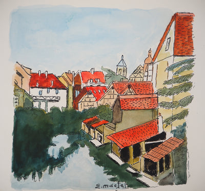 Elisée MACLET : La Petite France à Strasbourg - Aquarelle