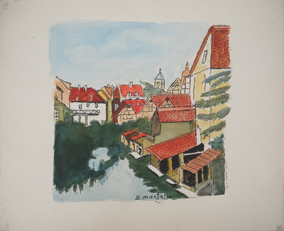 Elisée MACLET : La Petite France à Strasbourg - Aquarelle (détail)
