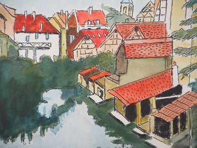 Elisée MACLET : La Petite France à Strasbourg - Aquarelle (détail)