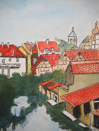 Elisée MACLET : La Petite France à Strasbourg - Aquarelle (détail)