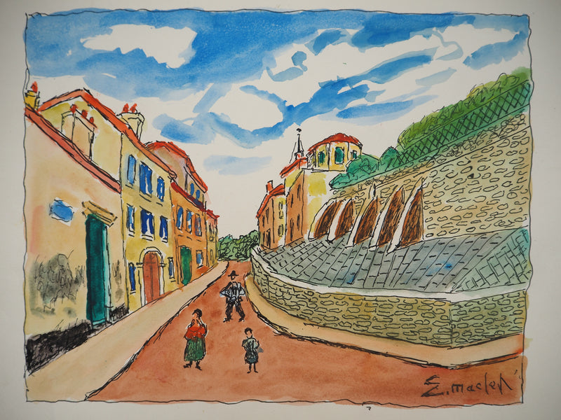 Elisée MACLET : Les remparts - Aquarelle