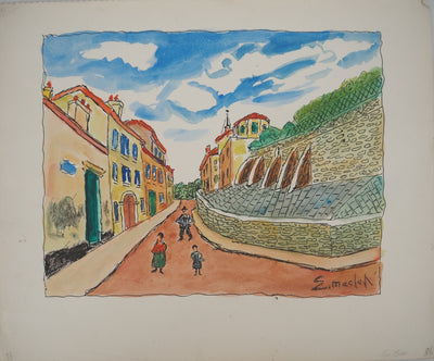 Elisée MACLET : Les remparts - Aquarelle (détail)