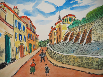 Elisée MACLET : Les remparts - Aquarelle (détail)