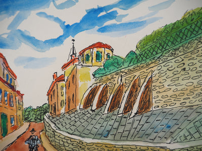 Elisée MACLET : Les remparts - Aquarelle (détail)