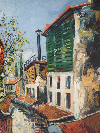 Elisée MACLET : Bords de la Bièvre à l'entrée de Paris, c. 1920 - Tableau (détail)