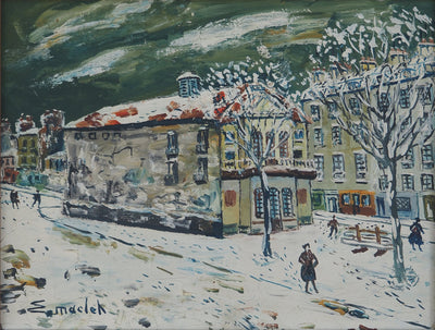 Elisée MACLET : Montmartre sous la neige, Le Théatre de l'Atelier, c. 1945 - Tableau (détail)