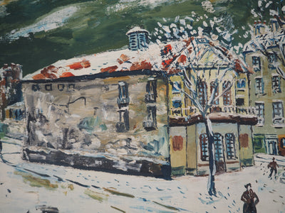 Elisée MACLET : Montmartre sous la neige, Le Théatre de l'Atelier, c. 1945 - Tableau (détail)