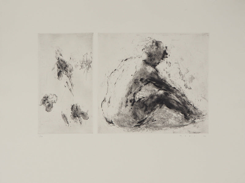 David MAES : Femme assise - Gravure (détail)