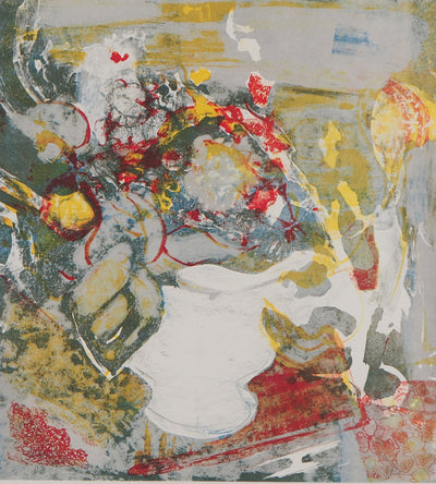Claude MANCINI : Bouquet au vase blanc - Lithographie