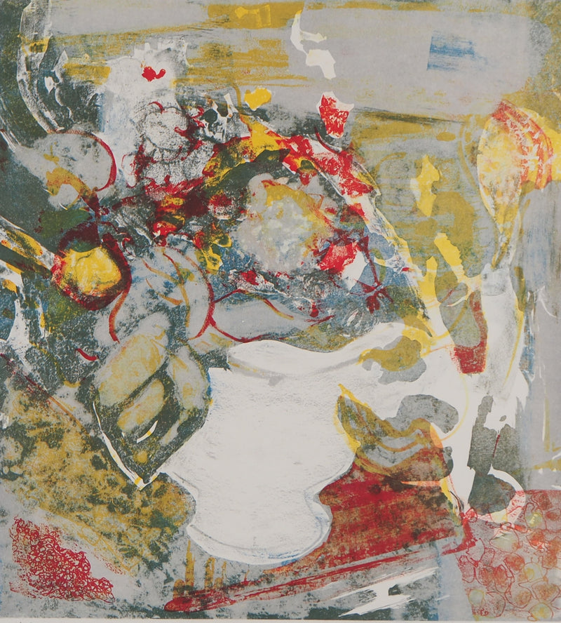 Claude MANCINI : Bouquet au vase blanc - Lithographie