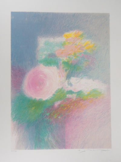 Claude MANOUKIAN : Roses trémières - Lithographie