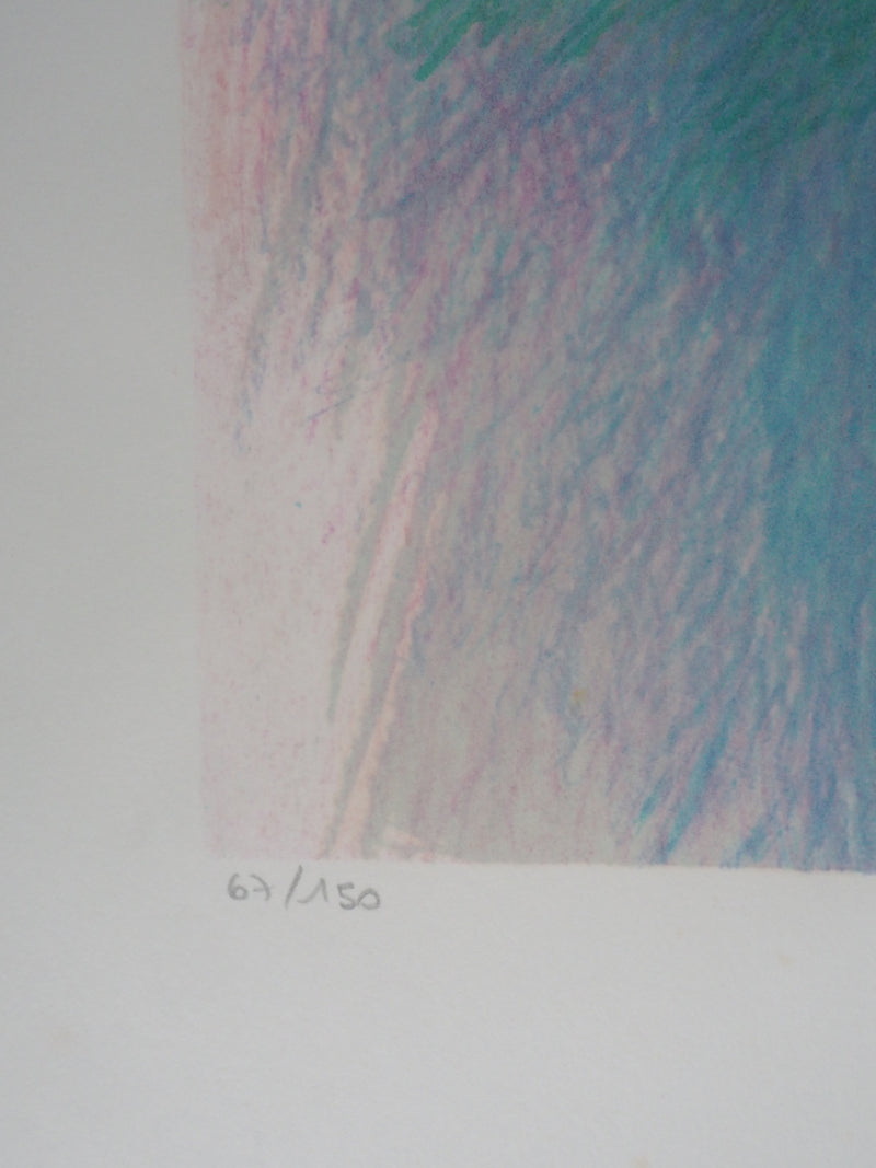 Claude MANOUKIAN : Roses trémières - Lithographie (détail)