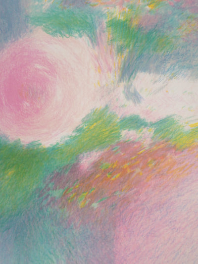 Claude MANOUKIAN : Roses trémières - Lithographie (détail)