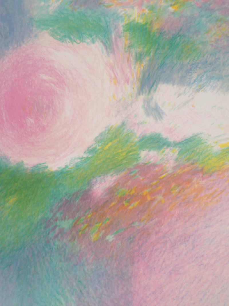 Claude MANOUKIAN : Roses trémières - Lithographie (détail)