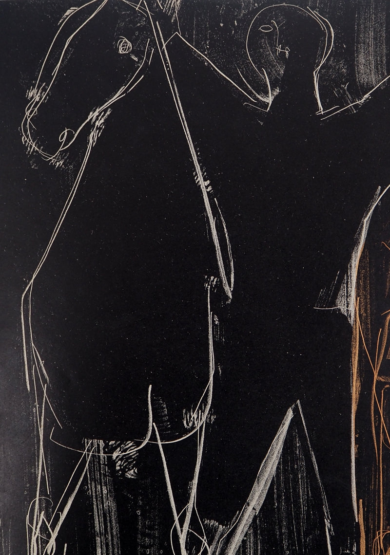 Marino MARINI : Chevaux et cavalier - Lithographie (détail)