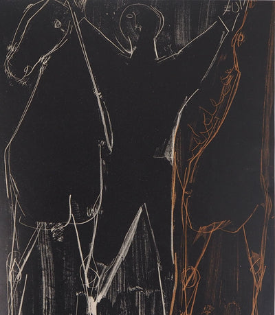 Marino MARINI : Chevaux et cavalier - Lithographie (détail)