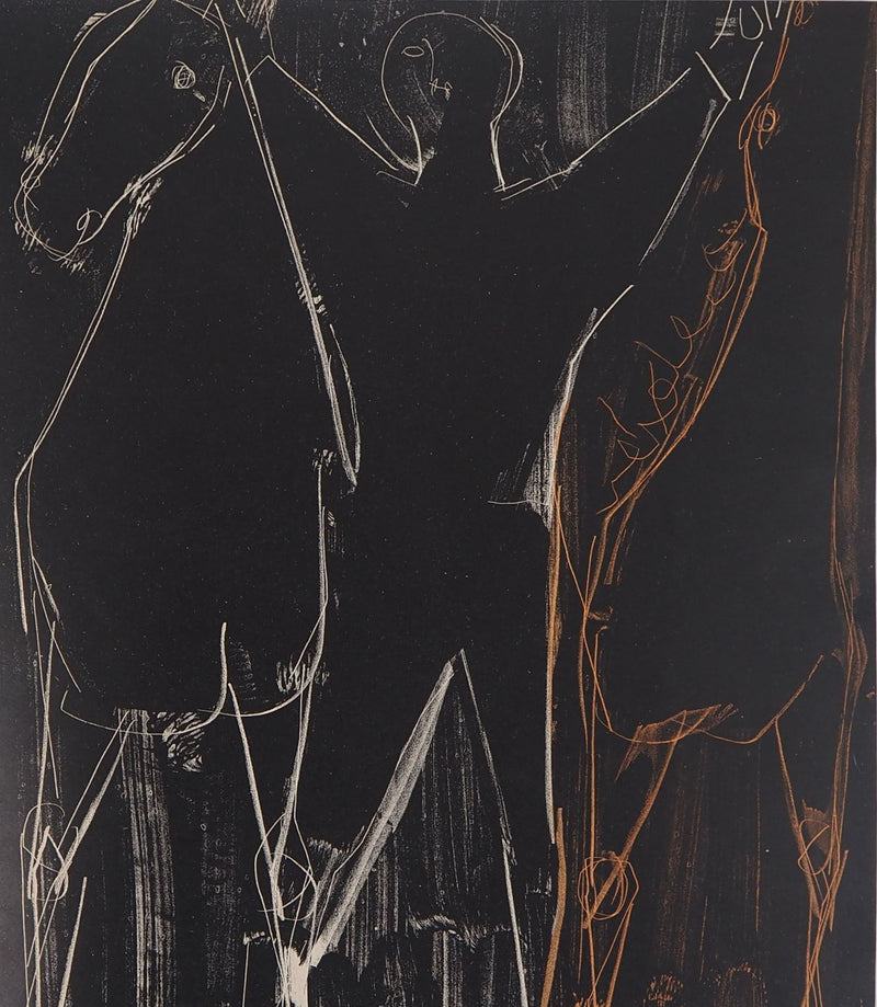 Marino MARINI : Chevaux et cavalier - Lithographie (détail)