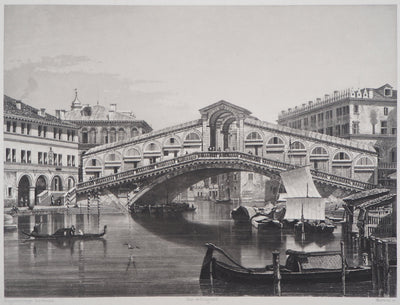 Frédéric MARTENS : Pont du Rialto à Venise - Gravure (détail)