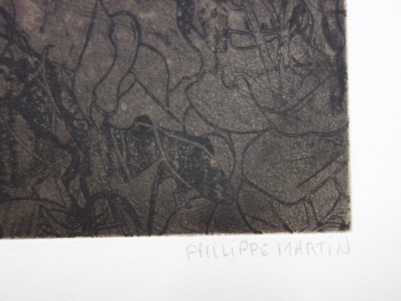 Philippe MARTIN : Deux pommes - Gravure (détail)
