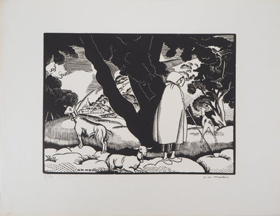AM MARTIN : La ferme aux Trois Normandes - 1929 - Gravure sur bois