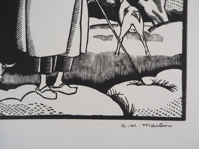 AM MARTIN : La ferme aux Trois Normandes - 1929 - Gravure sur bois (détail)