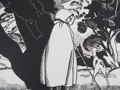AM MARTIN : La ferme aux Trois Normandes - 1929 - Gravure sur bois (détail)