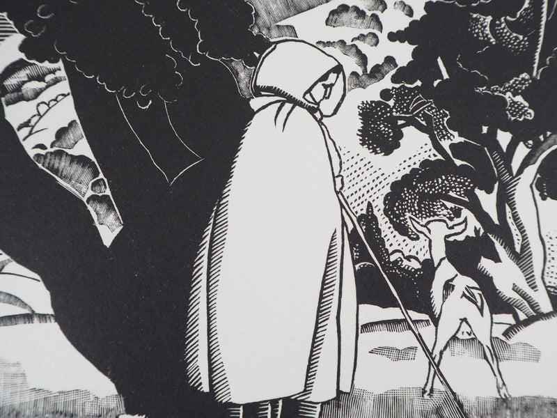 AM MARTIN : La ferme aux Trois Normandes - 1929 - Gravure sur bois (détail)