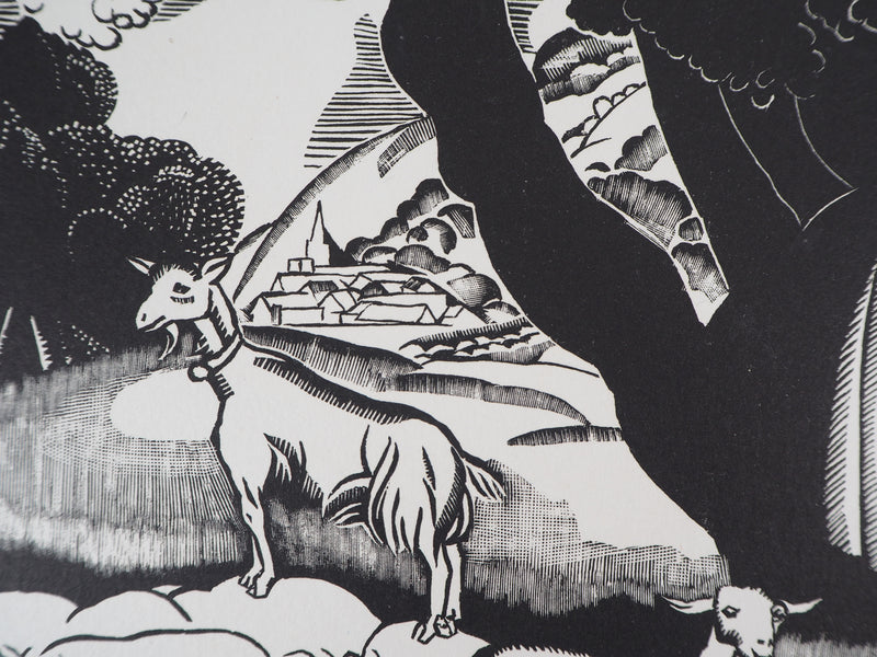 AM MARTIN : La ferme aux Trois Normandes - 1929 - Gravure sur bois (détail)