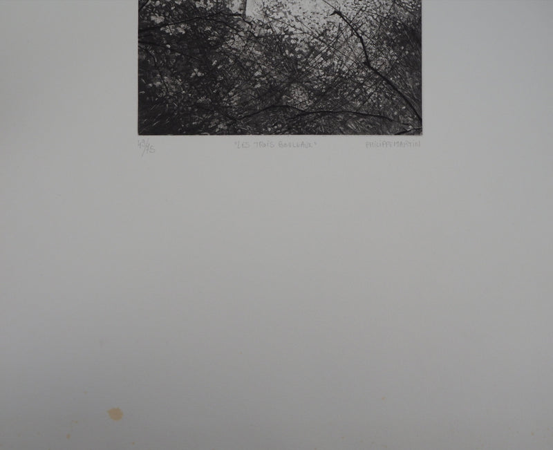 Philippe MARTIN : Les trois bouleaux - Gravure (détail)