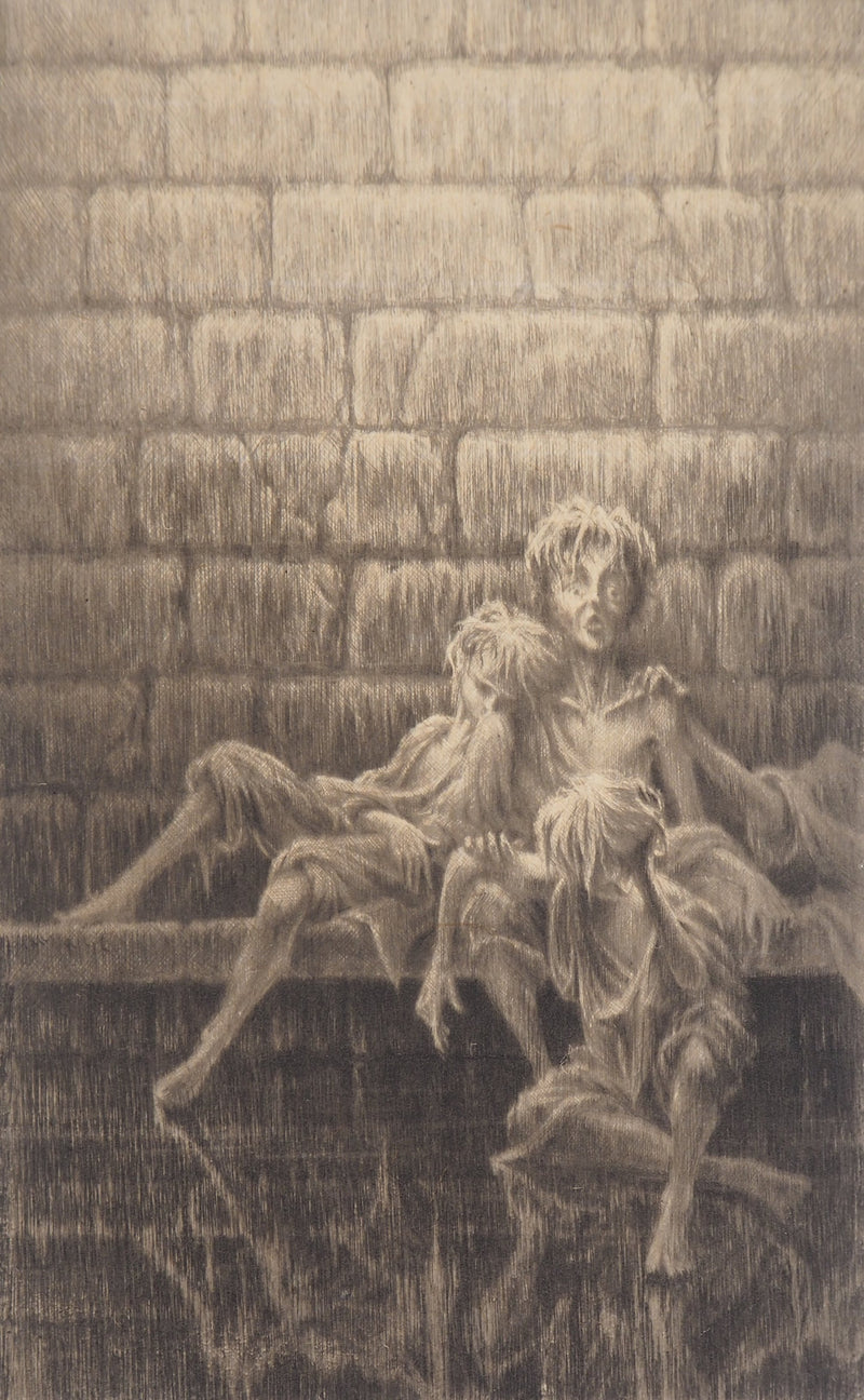 Jean-Michel MATHIEUX-MARIE : Abri de nuit - Gravure (détail)