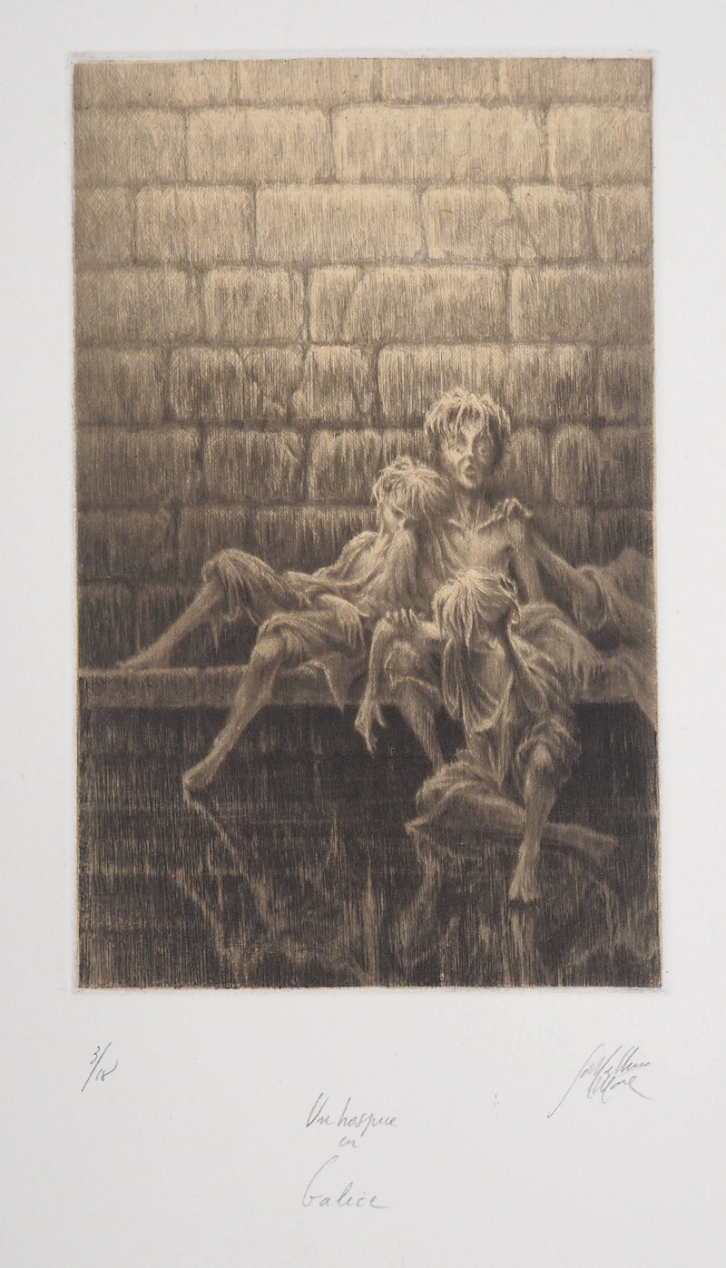 Jean-Michel MATHIEUX-MARIE : Abri de nuit - Gravure (détail)