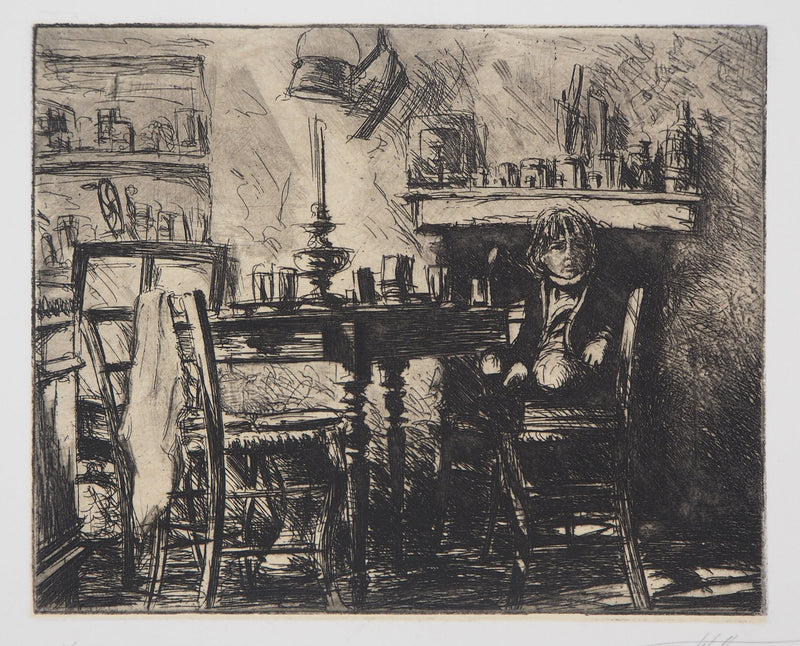 Jean-Michel MATHIEUX-MARIE : En attendant le dîner - Gravure