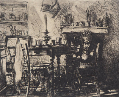 Jean-Michel MATHIEUX-MARIE : En attendant le dîner - Gravure (détail)