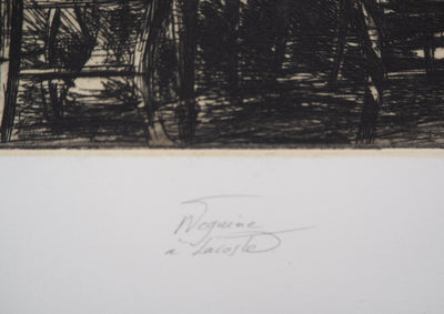 Jean-Michel MATHIEUX-MARIE : En attendant le dîner - Gravure (détail)
