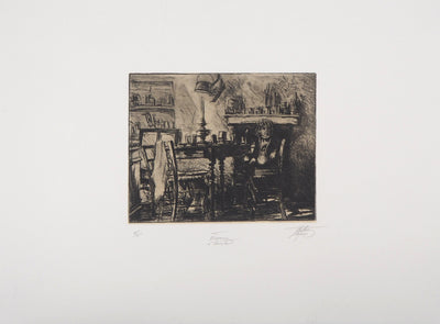 Jean-Michel MATHIEUX-MARIE : En attendant le dîner - Gravure (détail)