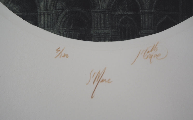 Jean-Michel MATHIEUX-MARIE : La Basilique de Saint Marc, Venise - Gravure (détail)
