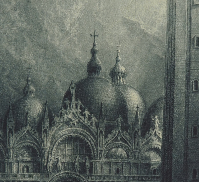 Jean-Michel MATHIEUX-MARIE : La Basilique de Saint Marc, Venise - Gravure (détail)