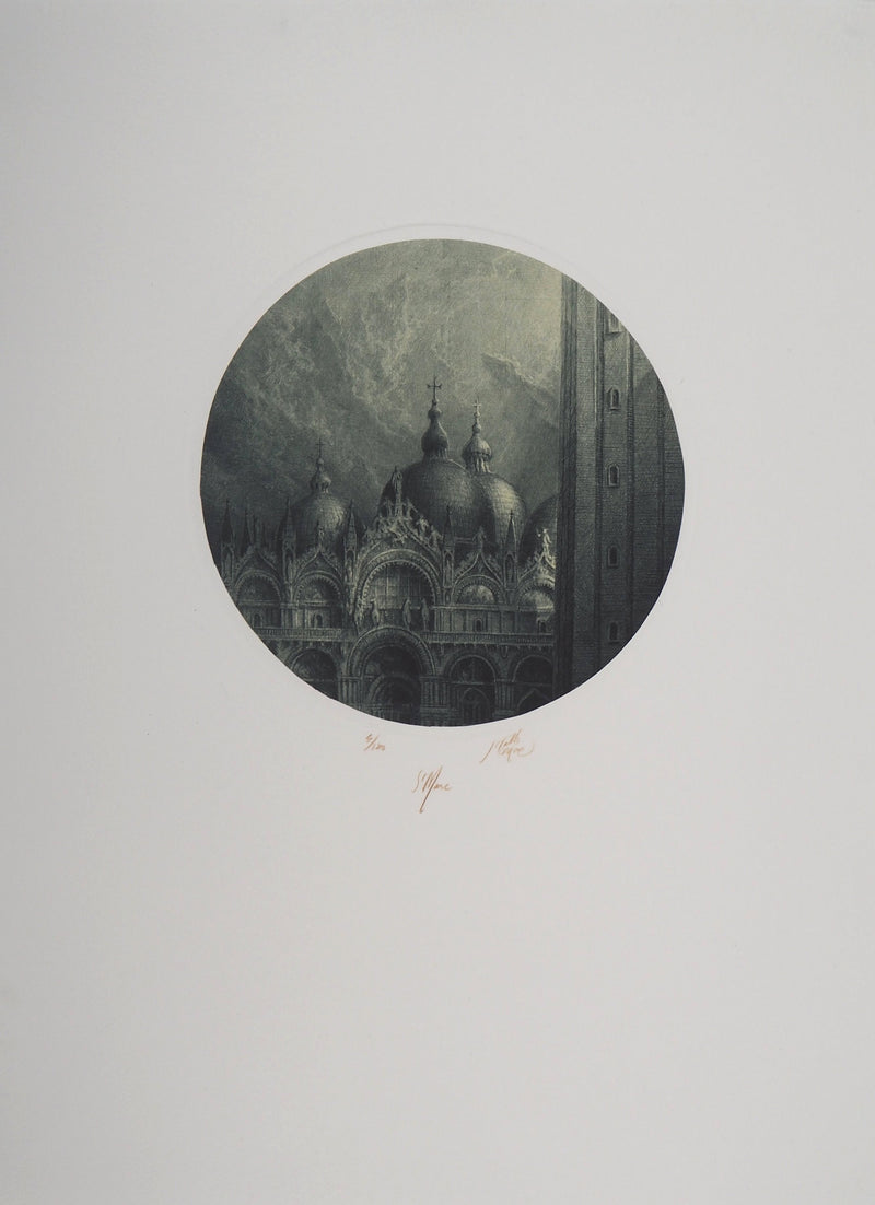 Jean-Michel MATHIEUX-MARIE : La Basilique de Saint Marc, Venise - Gravure (détail)