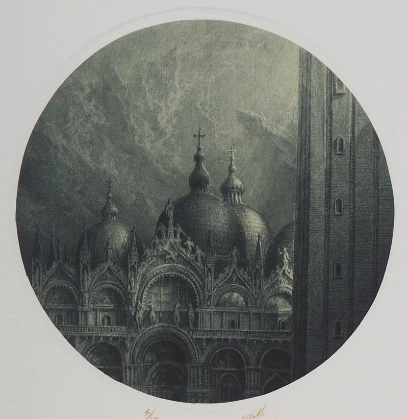 Jean-Michel MATHIEUX-MARIE : La Basilique de Saint Marc, Venise - Gravure (détail)